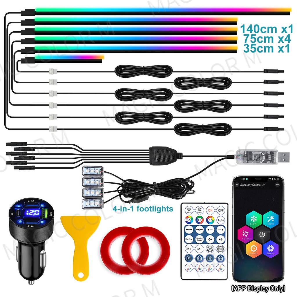 Vgetting для Tesla Model 3 YSX Car Ambient Lights 10 в 1 Footwell Universal RGB Atmosphere Lamps USB APP Remote Cigar Lighter