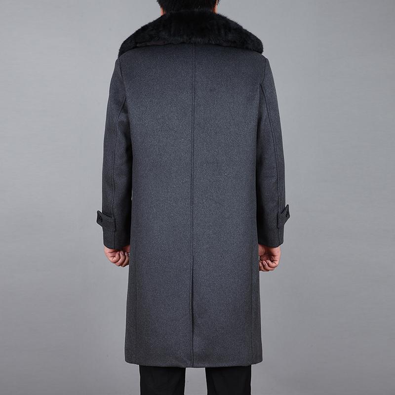 Мужское шерстяное длинное пальто, зимнее кашемировое пальто из натурального кроличьего меха, толстое теплое зимнее мужское полупальто с меховой подкладкой