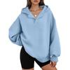 Women's Casual V-neck Pullover Long-sleeve Solid Color Fleece-lined Hooded Sweatshirt Top