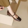 Fashion 2024 Trend Spring Women's Shoes Square Toe Chunky Heel Shoes Women Genuine Leather Low Heel Women Pumps Solid Retro Mary Janes