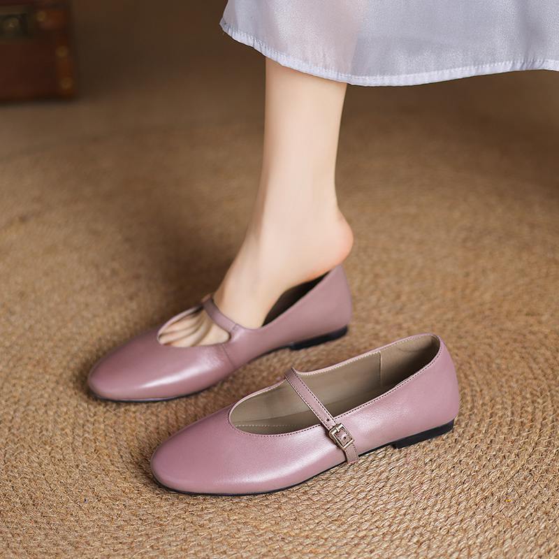 Krazing Pot Кожа коровы весна лето размер 41 толстый низкий каблук плоский с круглым носком женские неглубокие балетки