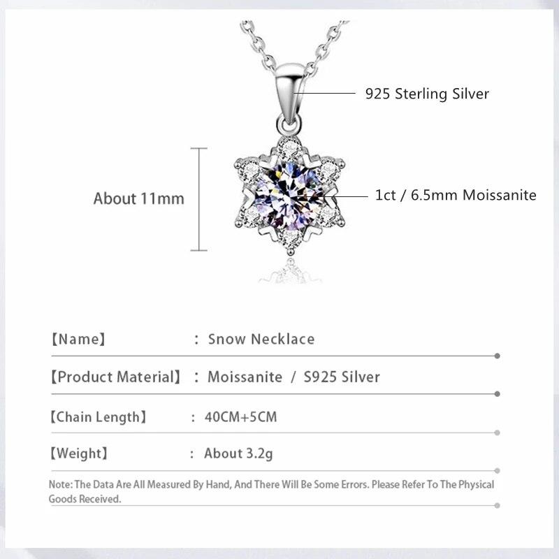 Ожерелья с подвеской из муассанита и снежинки для женщин, стерлинговое серебро 925 пробы, ожерелье с бриллиантами для девочек, ювелирные изделия, подарок на свадьбу и помолвку