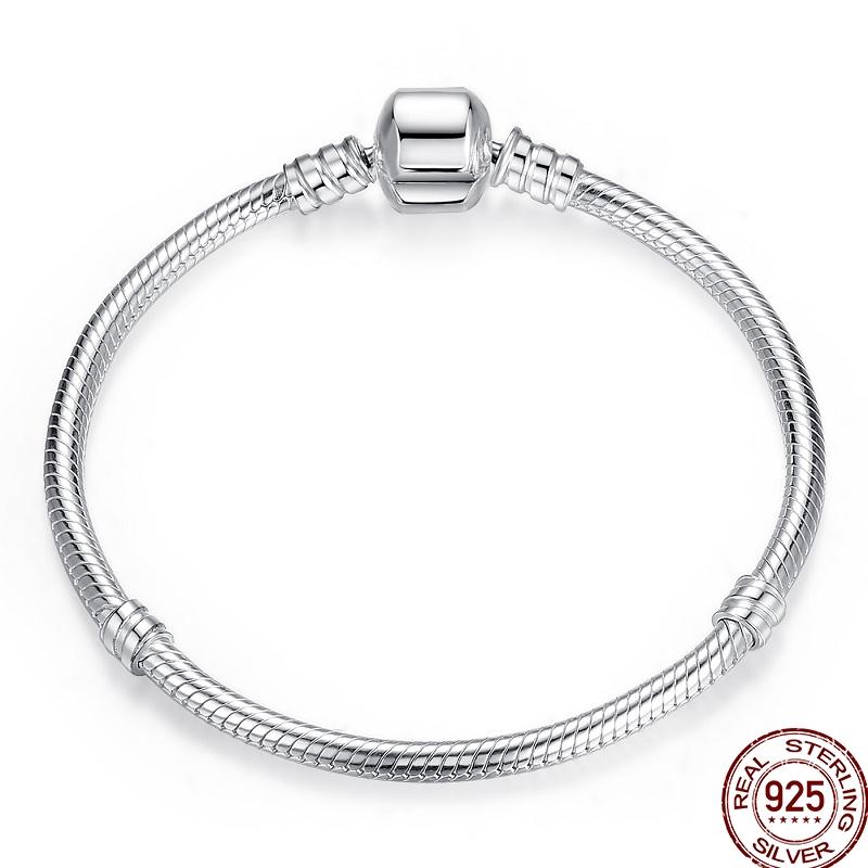 100% Серебряный Браслет Подходит для Оригинальных Бусин-Подвесок DIY Изготовление Украшений Ослепительная Цепочка с Цирконами Браслет Для Женщин