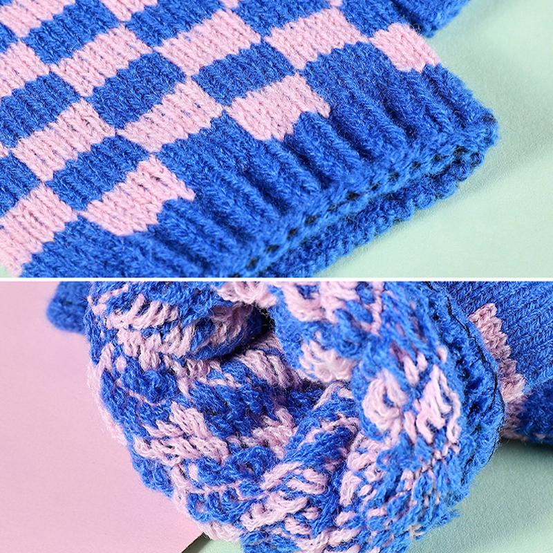 Теплые перчатки трикотажные клетчатые морозостойкие перчатки с половиной пальца для женщин зимние