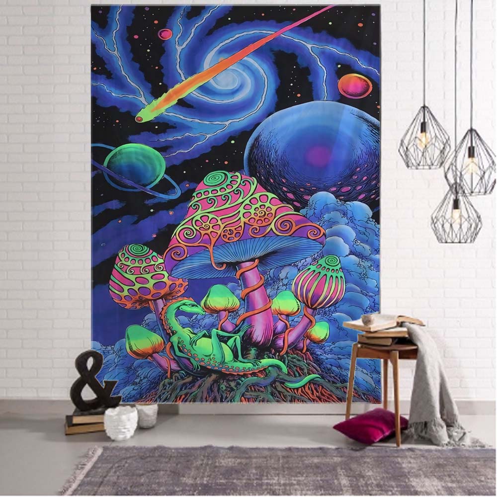 VIKAMA Psychedelic Wind Mushroom Tapestry Fadeproof Scifi Wall Wall Hanging Game Room Escape Room Music Festival Wall Tapestry