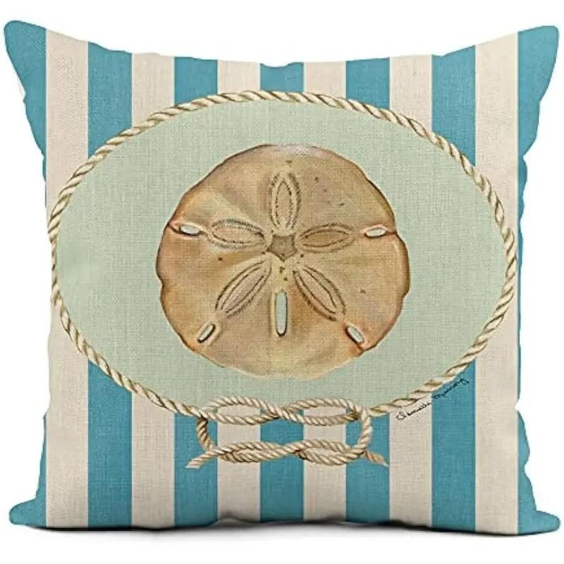Linen Throw Pillowcase Lighthouse Sailing Sea Shell Double-Sided Printed Living Room Sofa Car Chair Home Bedroom Cushion Covers