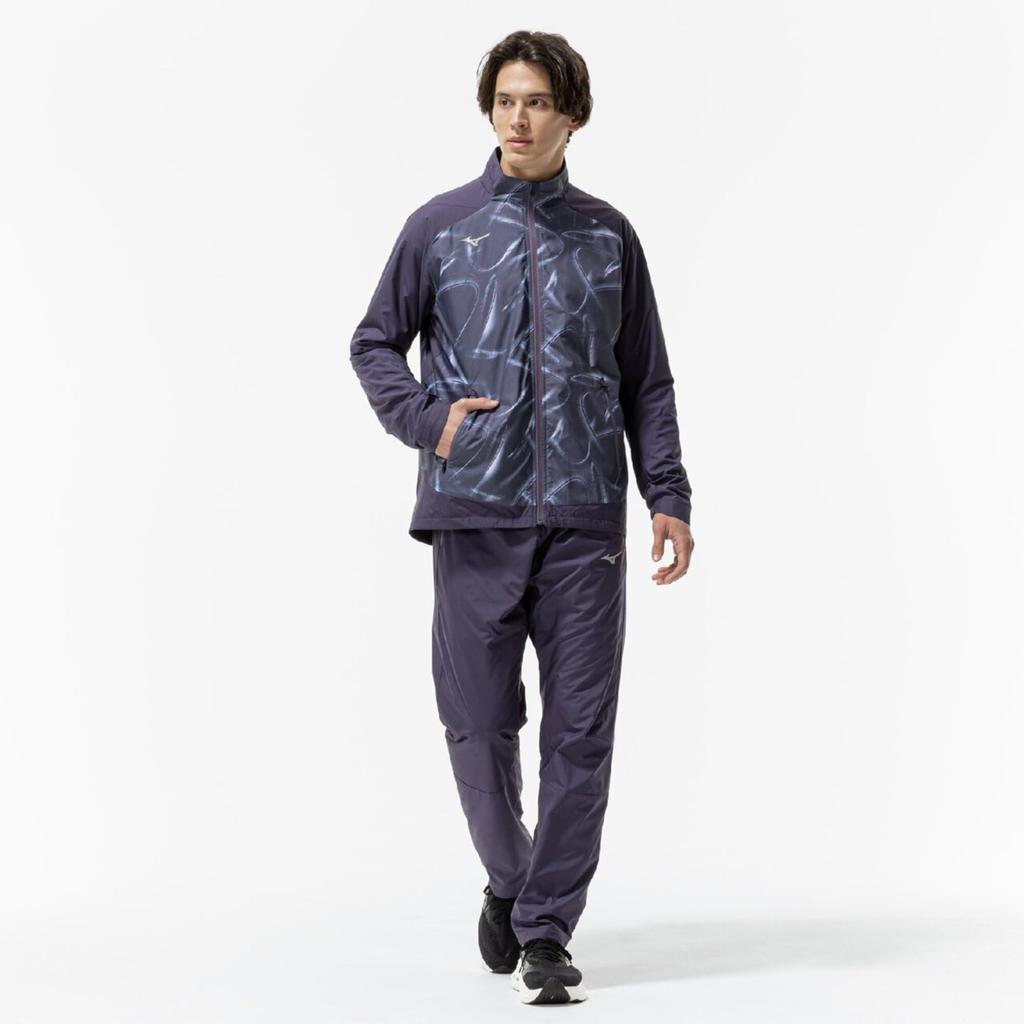 Mizuno Куртка тренировочная Breath Thermo Warmer, легкая, темно-синяя, материал с теплогенерацией, 32MEC541, мужская,