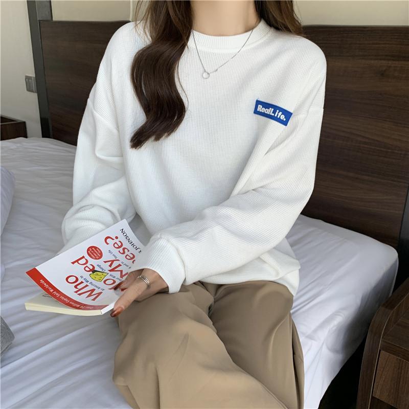 Весна осень Толстовки с капюшоном буквы Oversize Толстовка женская корейская повседневная Длинный рукав вафельная y2k Топы Harajuku Пуловеры Уличная одежда