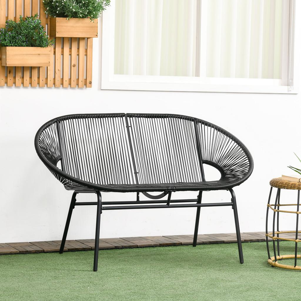 Rattan Armchair Relax Chair in Boho Style, 132 cm x 72 cm x 83 cm, Black