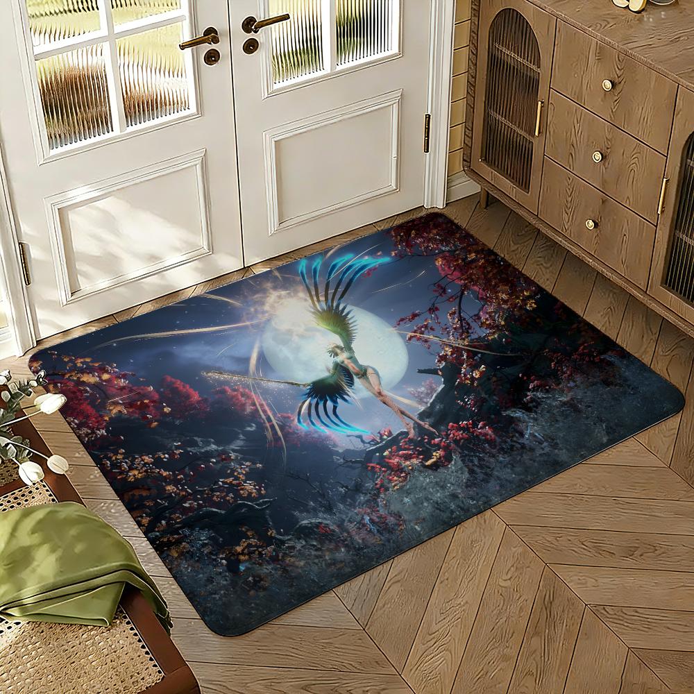Game W-Wuchang Fallen Feathers dark Floor Mat Soft Thickened Non-Slip Bedroom Living Room Door Mat Home Decor Flannel Rugs