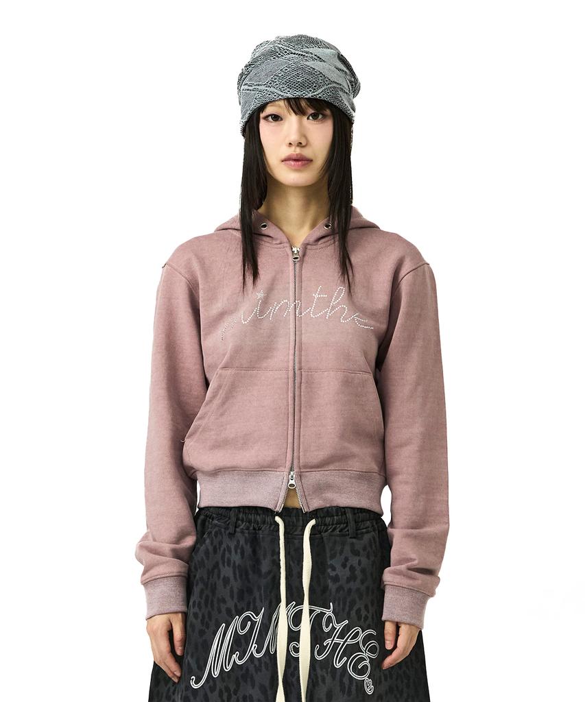 Mimthewardrobe Укороченная толстовка на молнии с логотипом из страз_Пигментный розовый