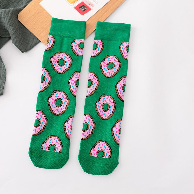 Funny Harajuku Women Casual Cartoon Fruit Sock Hot Sale Banana Avocado Lemon Egg Cookie Donuts Colorful Japanese Skateboard Sock