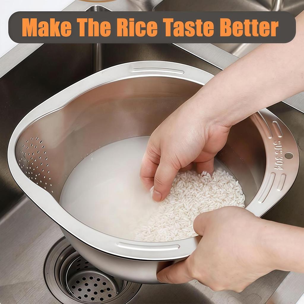 Сито для мойки риса Чаша из нержавеющей стали 304 Чаша для мойки риса Сито для риса Дуршлаг Фильтр для фруктов и овощей Кухонные принадлежности