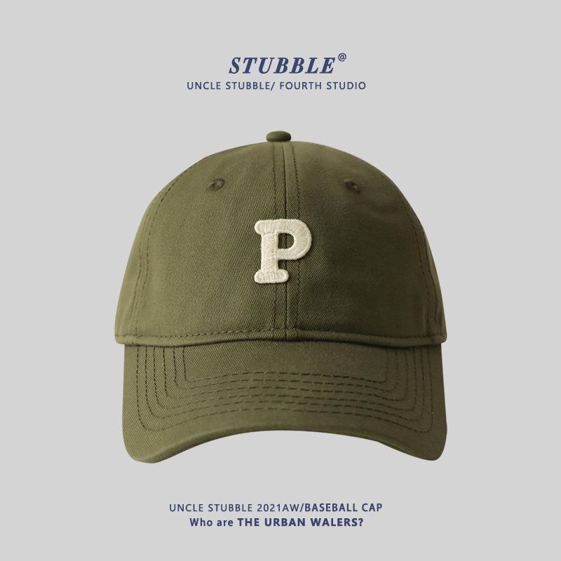 Women's Adult Four Seasons Soft Top Baseball Cap Large Size 100% Cotton P Letter Logo 6-Panel Design 48-50cm Head Circumference