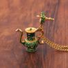 Винтажный эмалевый зеленый чайник, кулон, длинная цепочка, женский свитер, ожерелье, ювелирные изделия