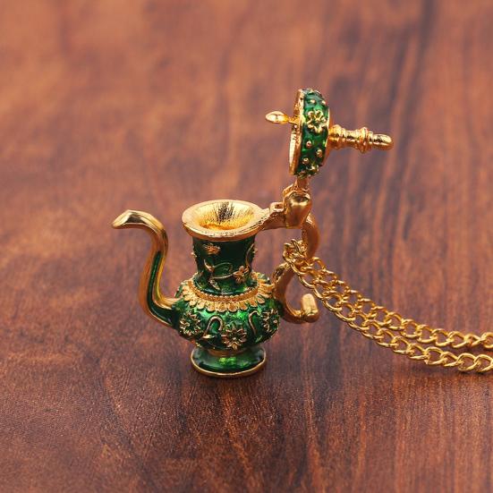 Винтажный эмалевый зеленый чайник, кулон, длинная цепочка, женский свитер, ожерелье, ювелирные изделия