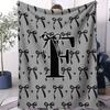 Trendy Personalized Monogram Letter  Bow Pattern Blanket Soft Fluffy Decorative Couch Bed Blanket   Suit  AllSeason