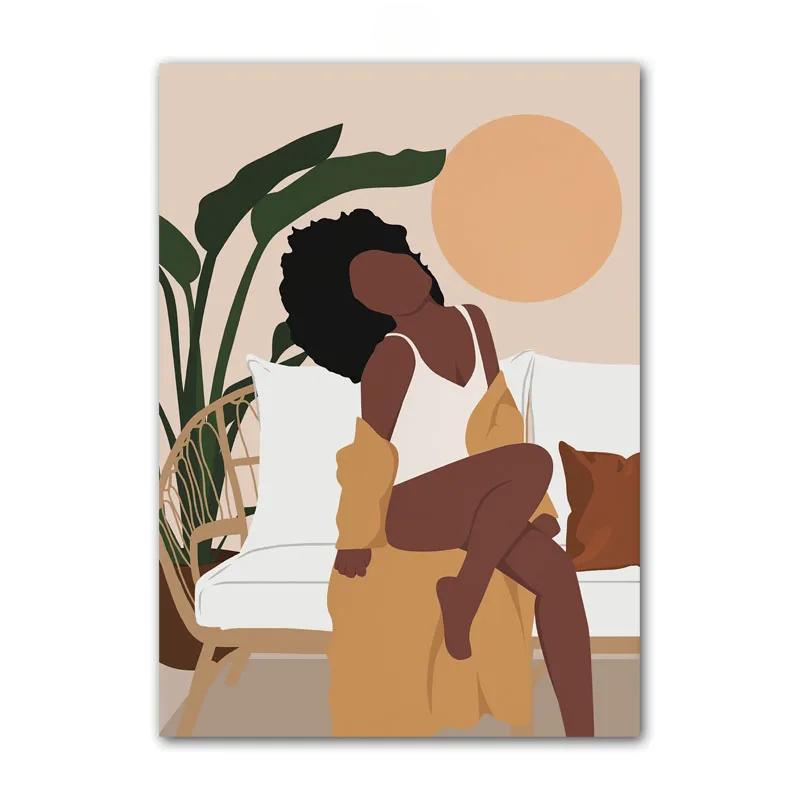 Fashion Black Woman Girl Beautiful Gold Ring Necklace Nordic Posters And Prints Canvas Painting Wall Art Living Room Home Decor