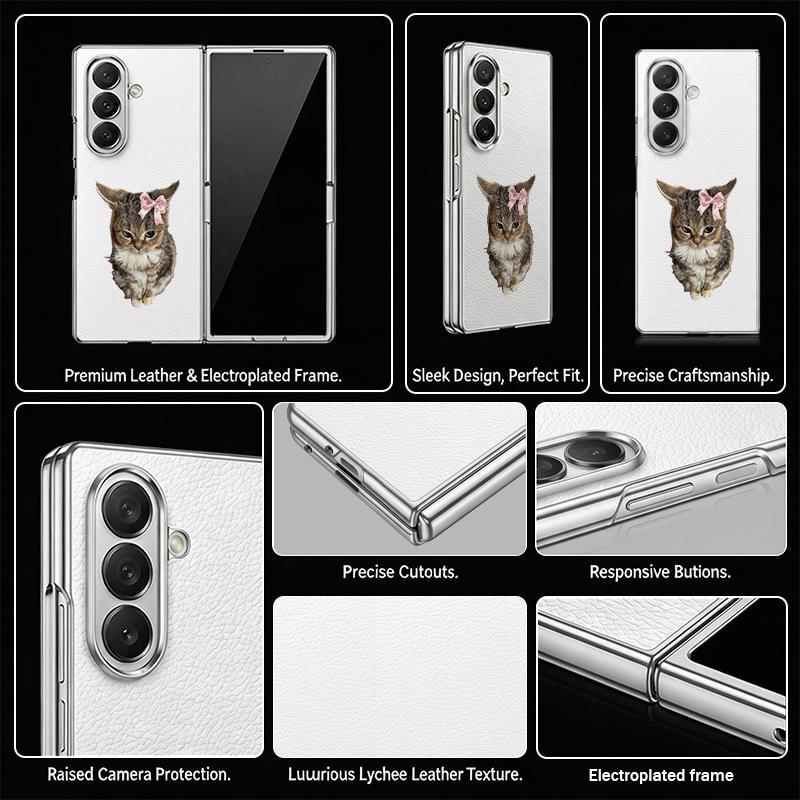 Милый Чехол С Принтом Кошки и Кролика Для Samsung Z Fold 8 Ultra 7 6 5 4 Роскошная Металлическая Кожаная Накладка Чехол Для Телефона Для Galaxy Z Fold8 Fold7 Fold6 Fold5