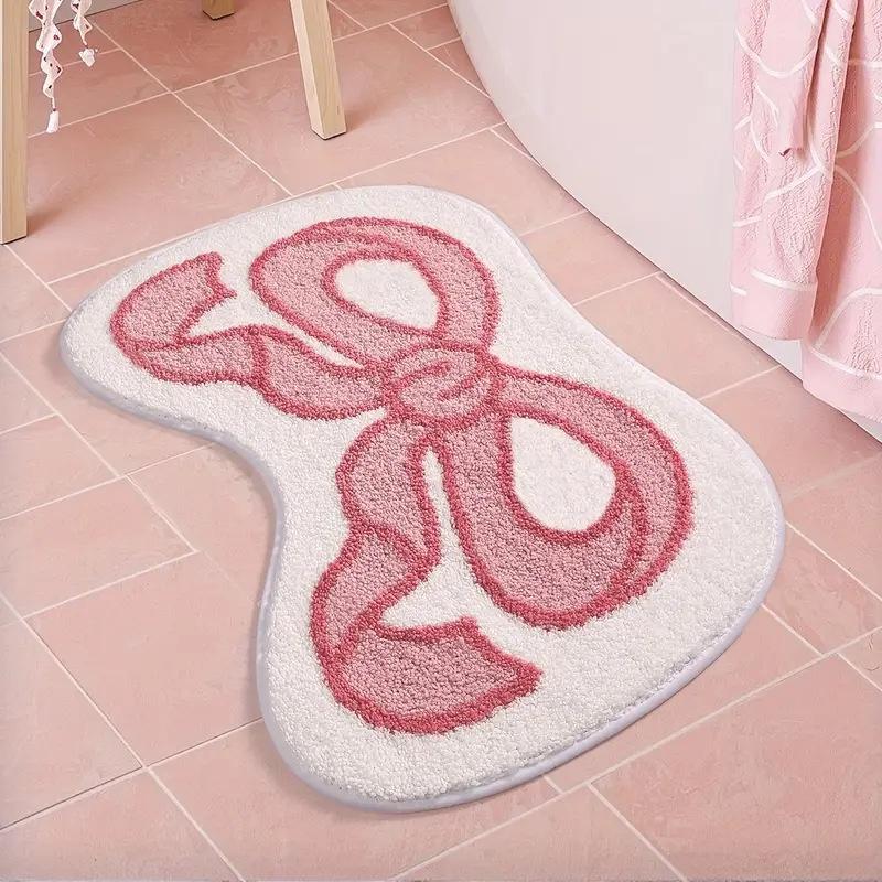 Customizable Modern Cross-Border Bowknot Imitation Cashmere Bath Mat Absorbent Entryway Door Mat Easy-to-Clean Anti-slip Backing