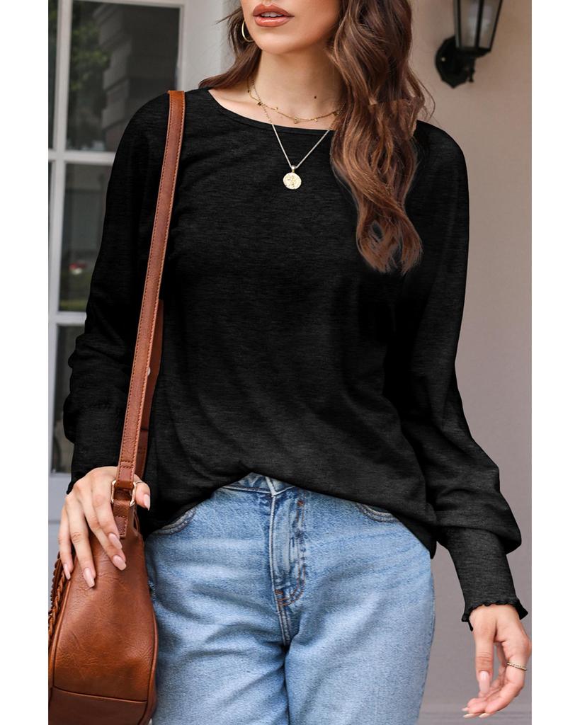 Azura Exchange Black Marble Print Dolman Sleeve Top