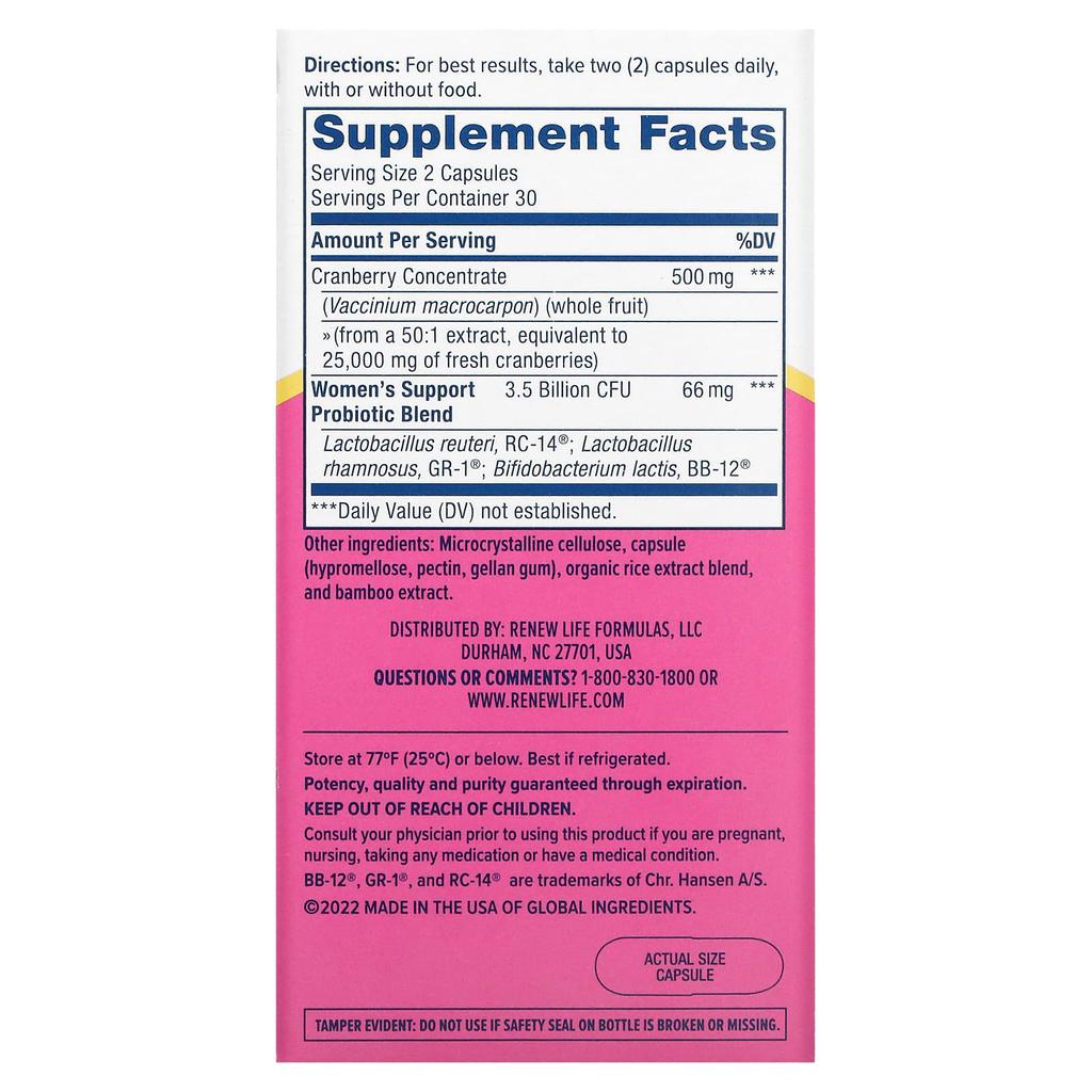 Renew Life Здоровье женщин, комплекс для здоровья влагалища и мочевыводящих путей, 60 растительных капсул