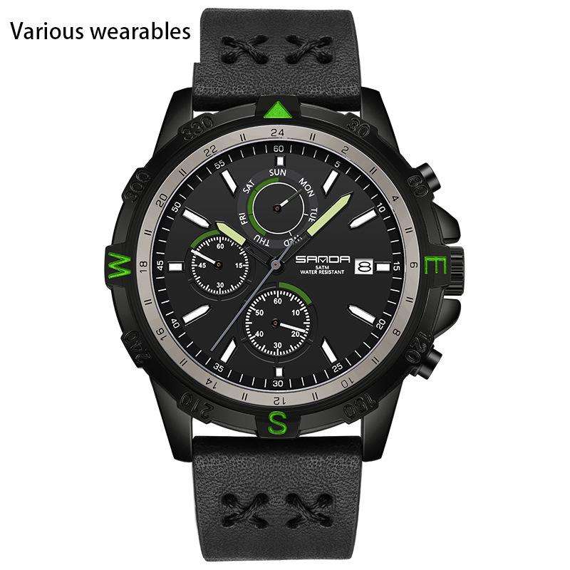 Новые электронные кварцевые мужские часы для альпинизма, спорта, плетеные мужские часы с календарем и тремя глазами и шестью иглами