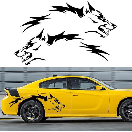 TOMALL 50'' 2Pcs Wolf Car Sticker Decal For Car Body Side Stickers Auto Wolf Graphics Racing Sports Stripes Stickers For SUV Off-Road Vehicles Car