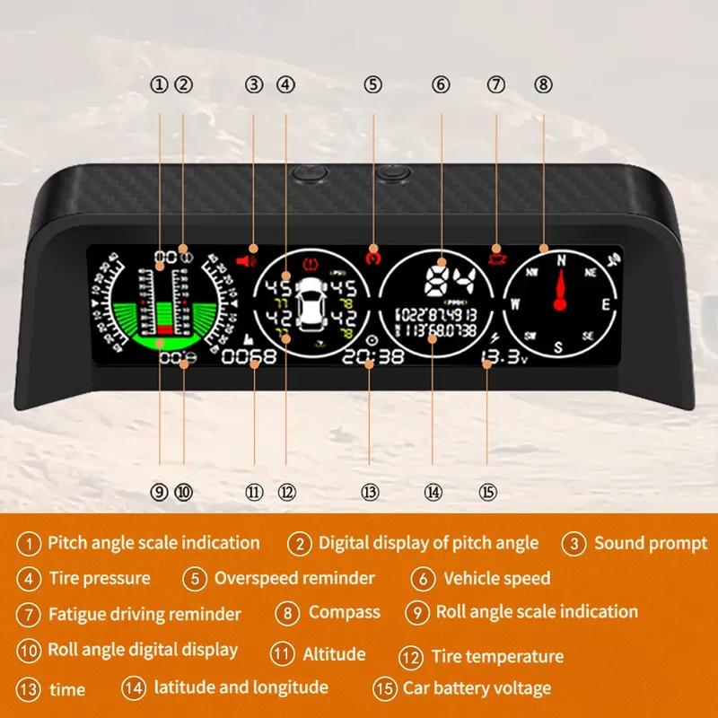 Новый X91 TPMS Умный Уклономер 4 в 1 GPS TPMS Монитор Шин Инклинометр Датчик Температура Шин Предупреждение о превышении скорости