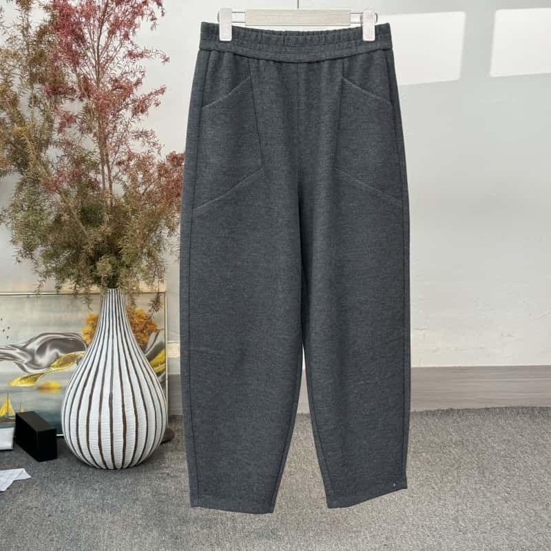 Winter Fashion Women's Loose Casual Harem Pants Elastic Waist Simple Daily Sweatpants Thicken Fleece Warm Patchwork Trouser