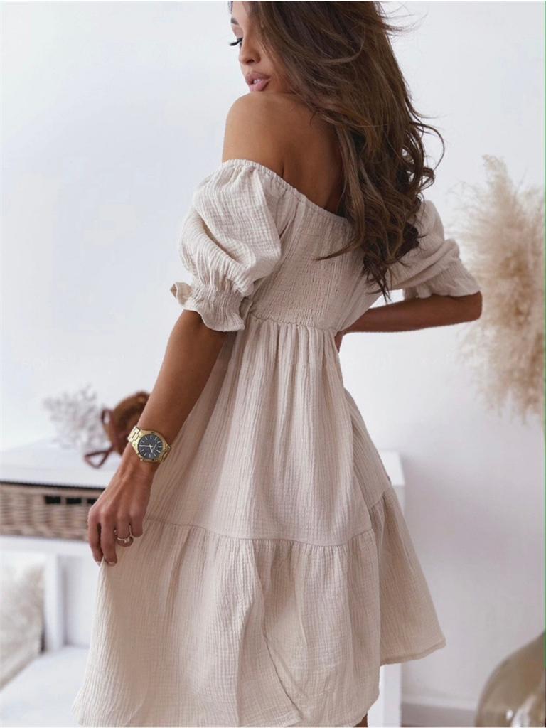 Off Shoulder Solid Color Dress Waist Hugging Elegant Strap Dress for Women Sleeveless Loose Dresses Causal Backless Dress