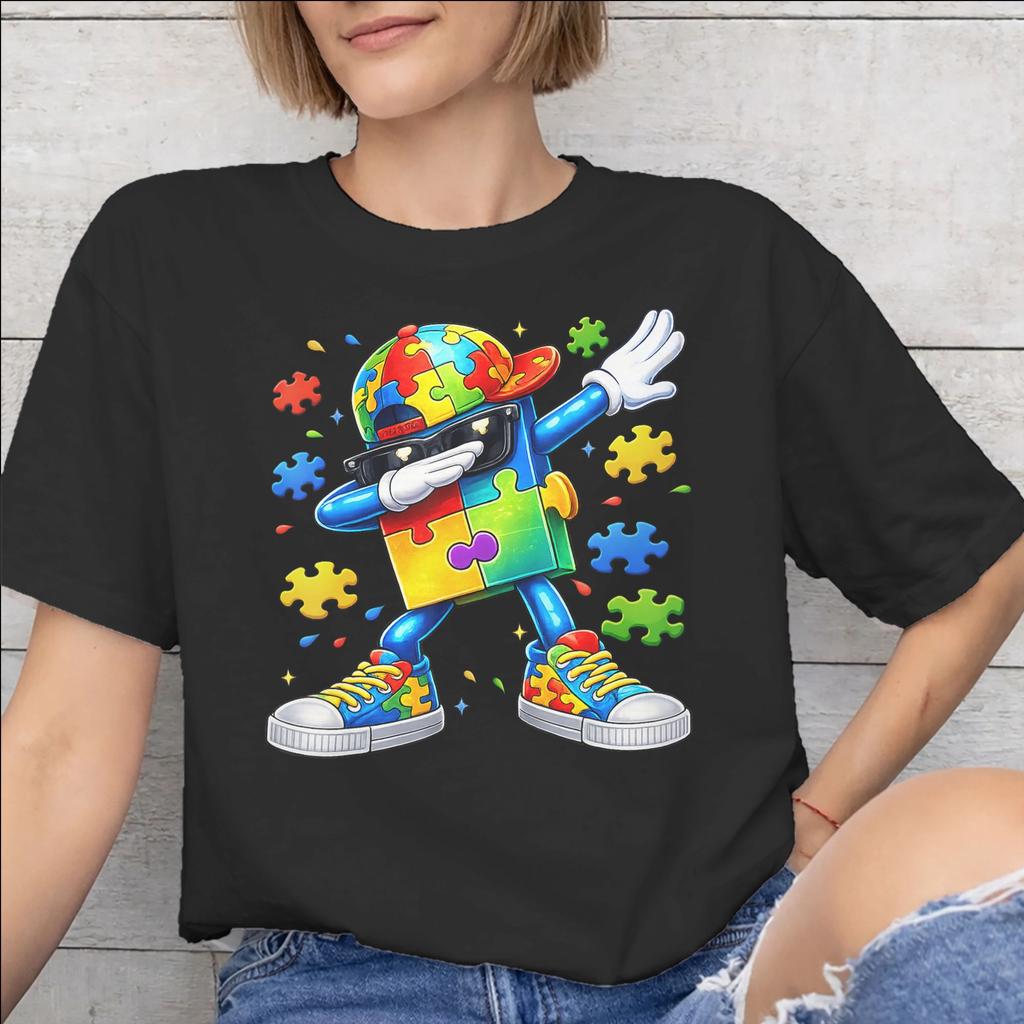 Dabbing Puzzle Autism Awareness Print T Shirts Men Women Pure Cotton Tee Shirt Clothes