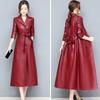 Fashionable and Slimming Knee-length Leather Trench Coat for Women Plus Size 6xl