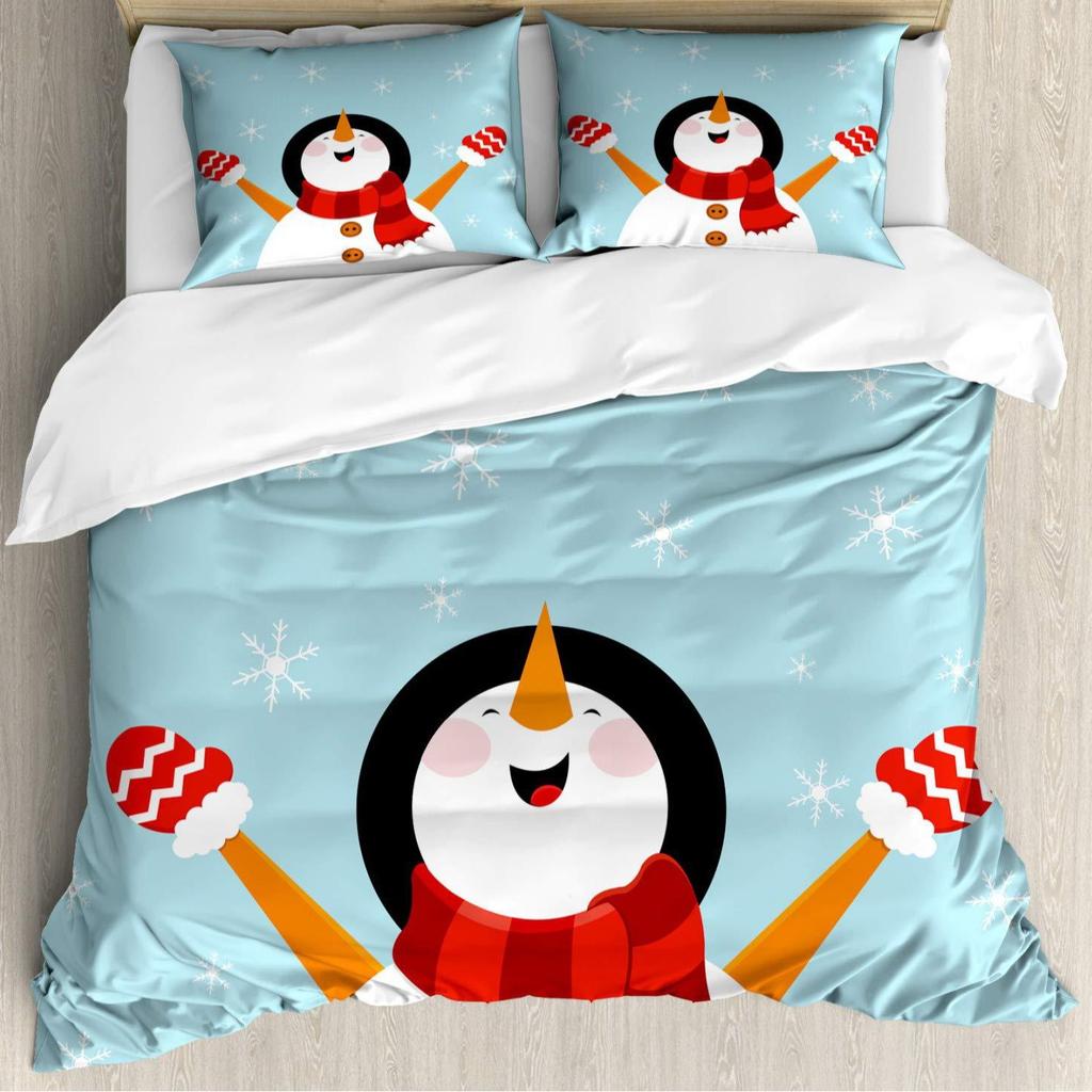 Christmas Style Snowflake Dot Pattern Three-piece Quilt Cover 3D Digital Printing Bedding Set Retro Bed Cover