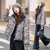 Winter Cotton Jacket Short Padded Coat Stand Collar Loose Streetwear Printed Fashion Outwear