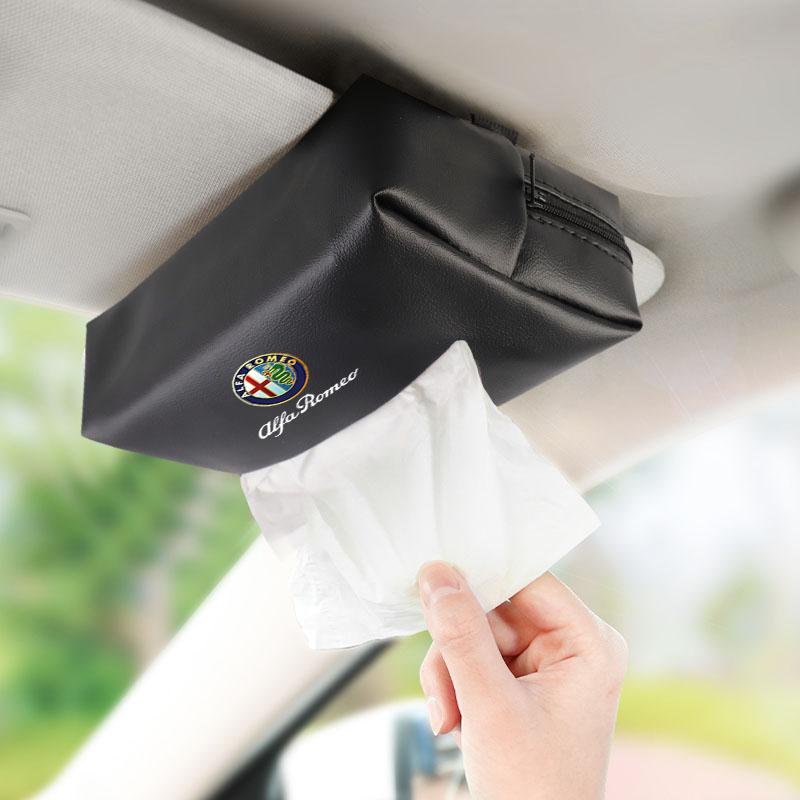 Leather Car Tissue Box Sun Visor Seat Back Hanging Bag Accessories For Alfa Romeo 4C 159 166 Spider Giulia Giulietta 156 147 GT