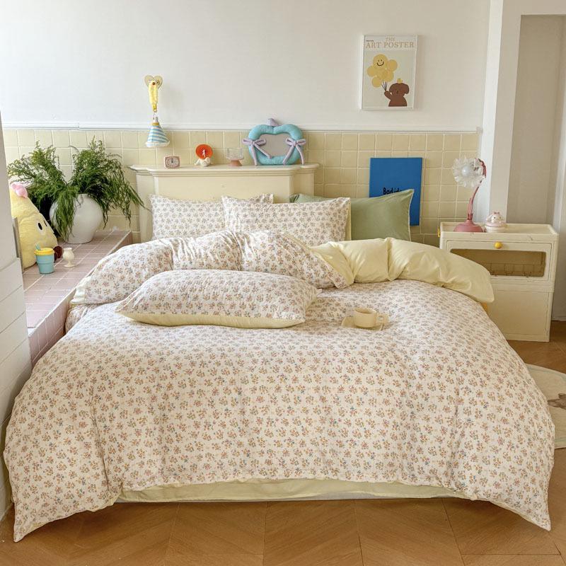 Class A Double Layer Gauze Floral Jacquard Bamboo Cotton Bedding Set - Fresh Design for Student Dormitory