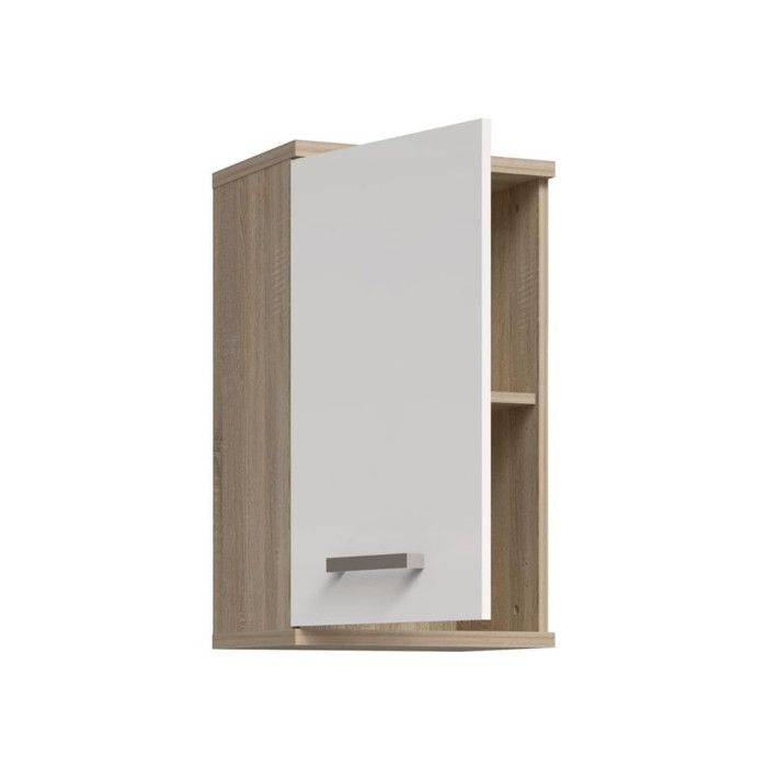 Armoire de salle de bain à suspendre - Décor Blanc et chêne - 1 porte - H68,8 x P29 x L40,2 cm - VERIS