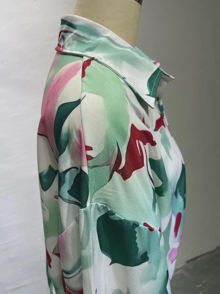 2024 Summer Women's Casual Printed Shirt & Wide-Leg Pants Set - Loose Fit, Large Size, European & American Style