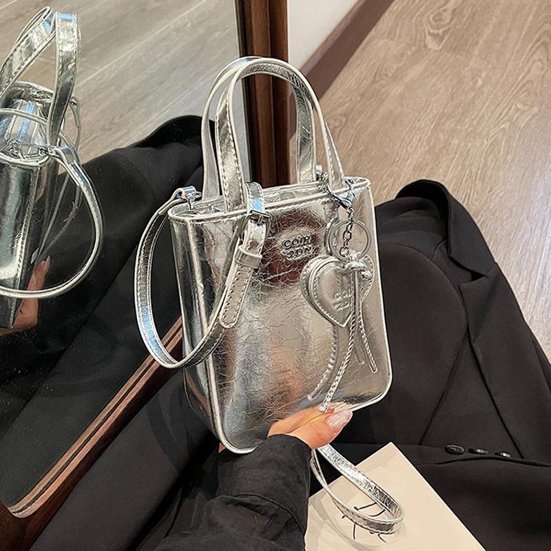 Модная сумка через плечо из искусственной кожи, мини-сумка через плечо из серебра, высококачественная маленькая квадратная сумка для женщин и леди