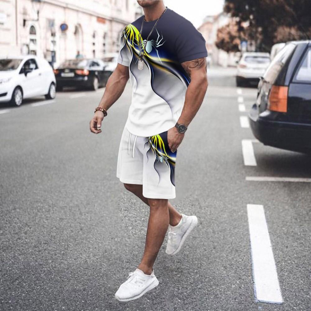 Летний повседневный костюм с 3D-принтом, градиентная рубашка, шорты, уличная одежда, праздничный костюм-двойка