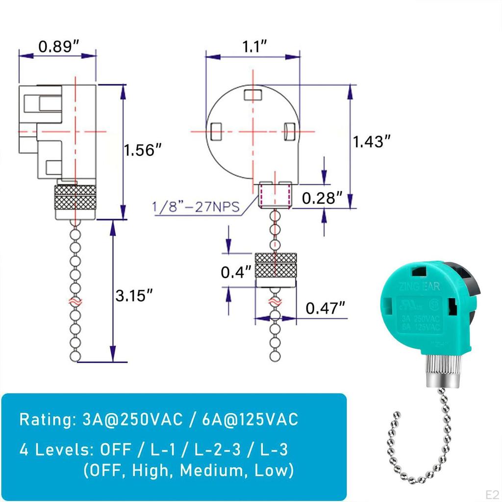 3-скоростной переключатель потолочного вентилятора с 5-проводной тягой для освещения шкафа