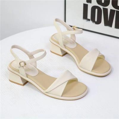 Босоножки на высоком каблуке женские лето 2025 новая мода универсальные римские пляжные туфли пряжка с перемычкой на среднем каблуке модные сандалии