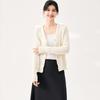 Women's V-Neck Cable Knit Merino Wool Blend Cardigan