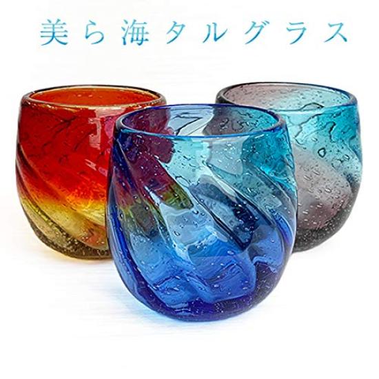 Kubakasa Ryukyu Glass Rock Glass Okinawa Souvenir Churaumi Barrel Glass Light Blue x Blue Cold Tea Glass Cup