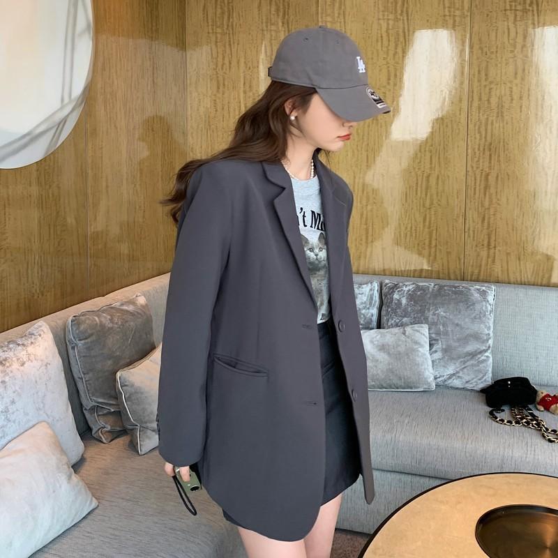 Женский корейский стиль с разрезом сзади, повседневный и универсальный серый модный блейзер с одним карманом для женщин
