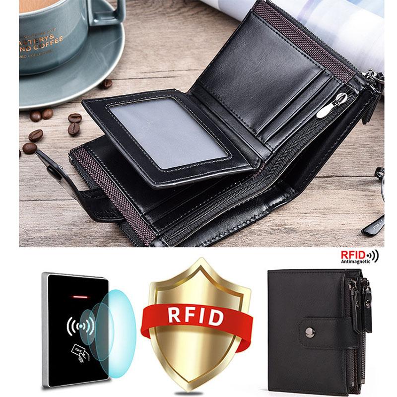 Мужской кошелек для монет RFID-блокировка Молния винтажный ПУ кожа Кошелек Держатель для кредитных карт Сумка для денег Кошелек мужчина