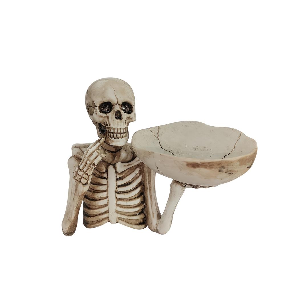 1 Piece Resin Skull Tray Ornament With Bowl - Unique Skeleton Design, Perfect For Halloween, Halloween Decorations