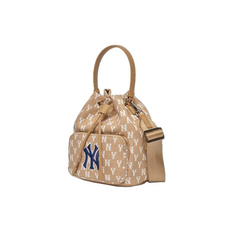 New MLB Monogram Collection Polyester Bucket Bags One Shoulder Handbag Crossbody Bag Regular Unisex Khaki 3ABMS012N-50BGD