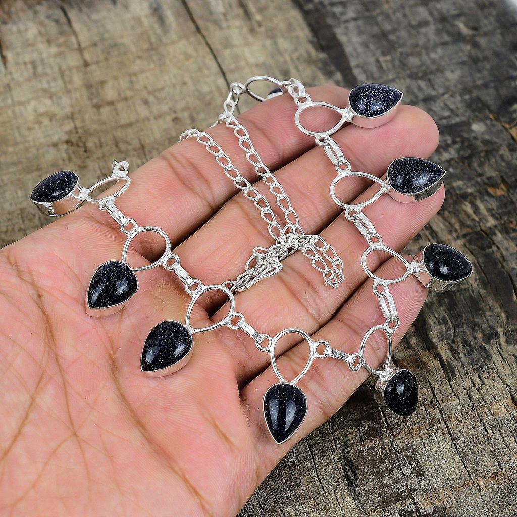 Серебряное ожерелье с синим солнечным камнем, ожерелье с синим солнечным камнем, ожерелье с драгоценными камнями, ювелирные изделия из стерлингового серебра 925 пробы, изящное ожерелье с кристаллами из серебра 925 пробы для нее